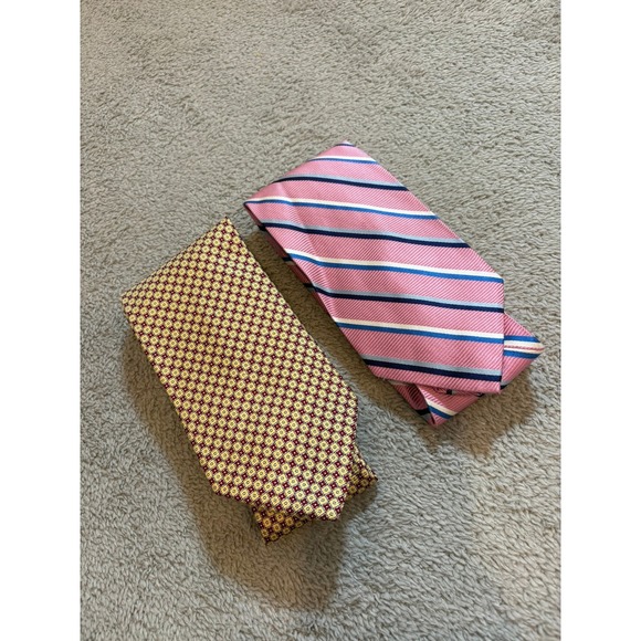 Lot 2 Brooks Brothers 346 Silk Ties Yellow Burgundy Geometric & Pink Stripe Prep - Picture 1 of 14